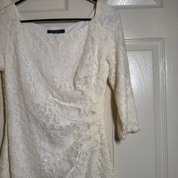 Lauren Ralph Lauren Cream Lace Long Sleeve Dress Size 4 - Picture 2 of 8